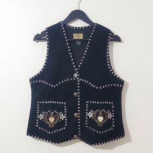 VINTAGE WOMEN'S  RUNAWAY WEARABLE ART EMBROIDERED VEST 80% WOOL